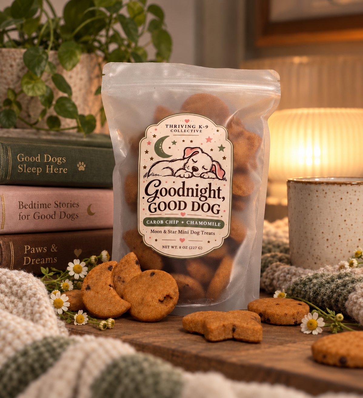 Goodnight, Good Dog Carob + Chamomile Soft Dog Cookies